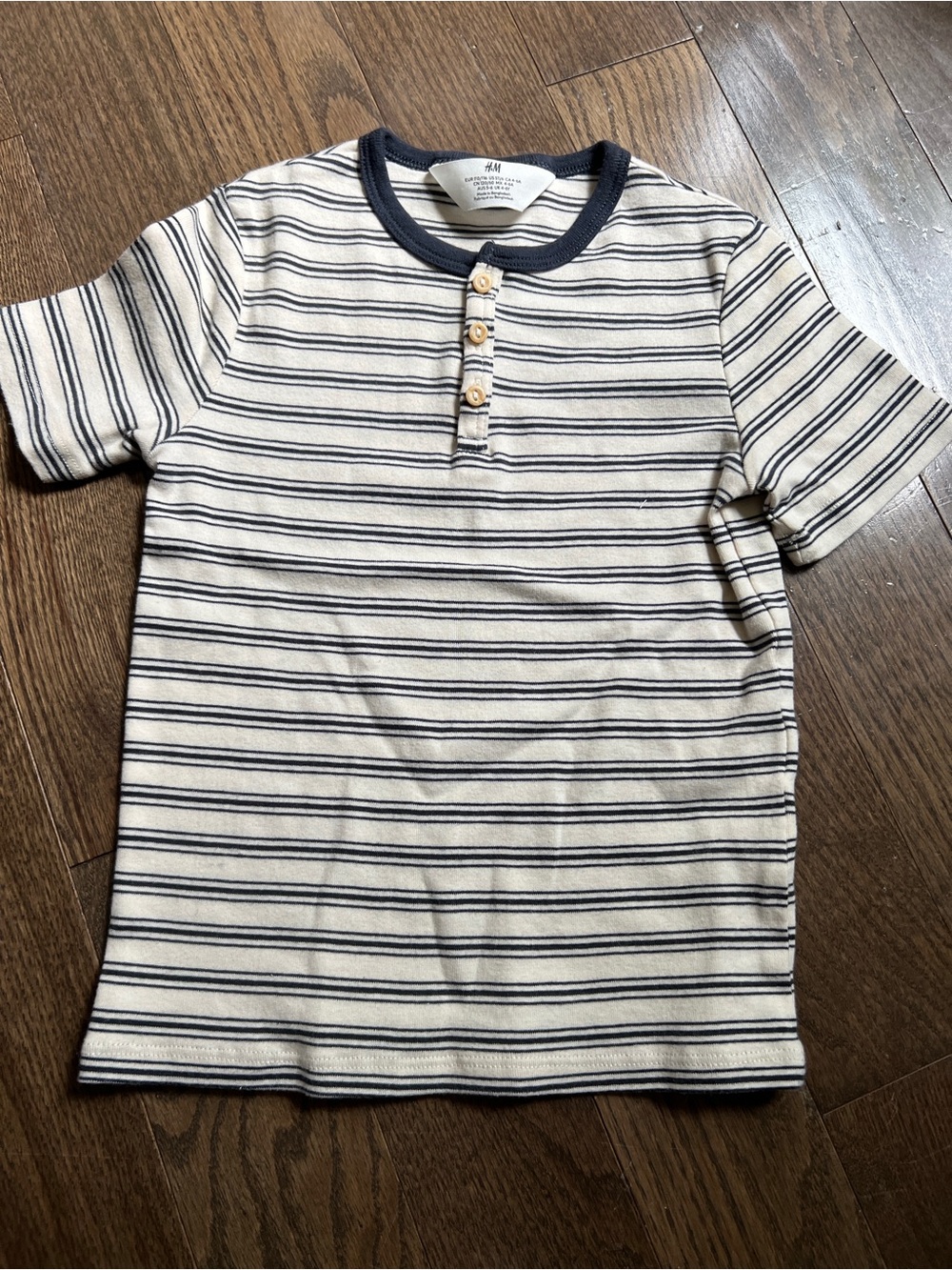 H&M Cream & Navy Striped Henley Tee for Kids size 4-6